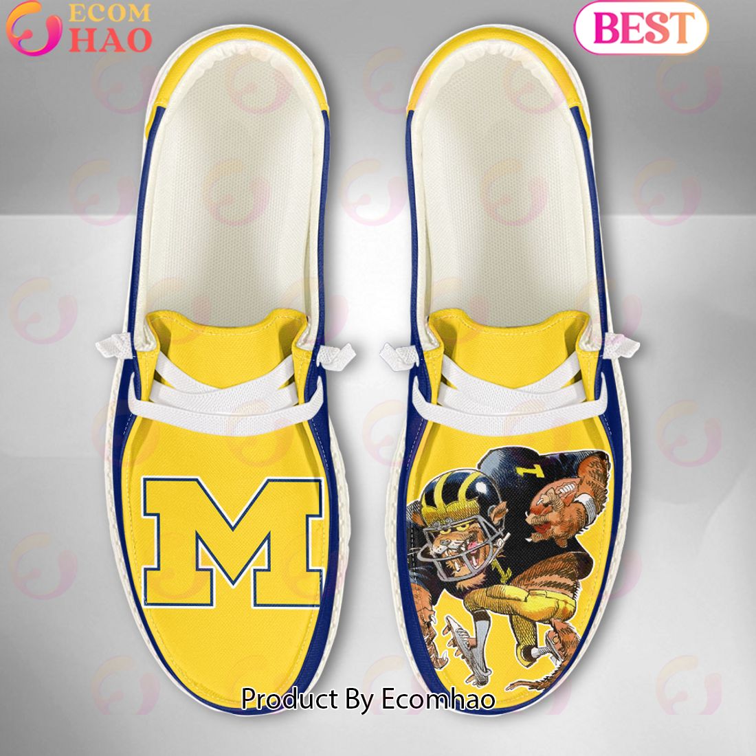 NCAA Michigan Wolverines Mascot Design Custom Name Hey Dude Shoes