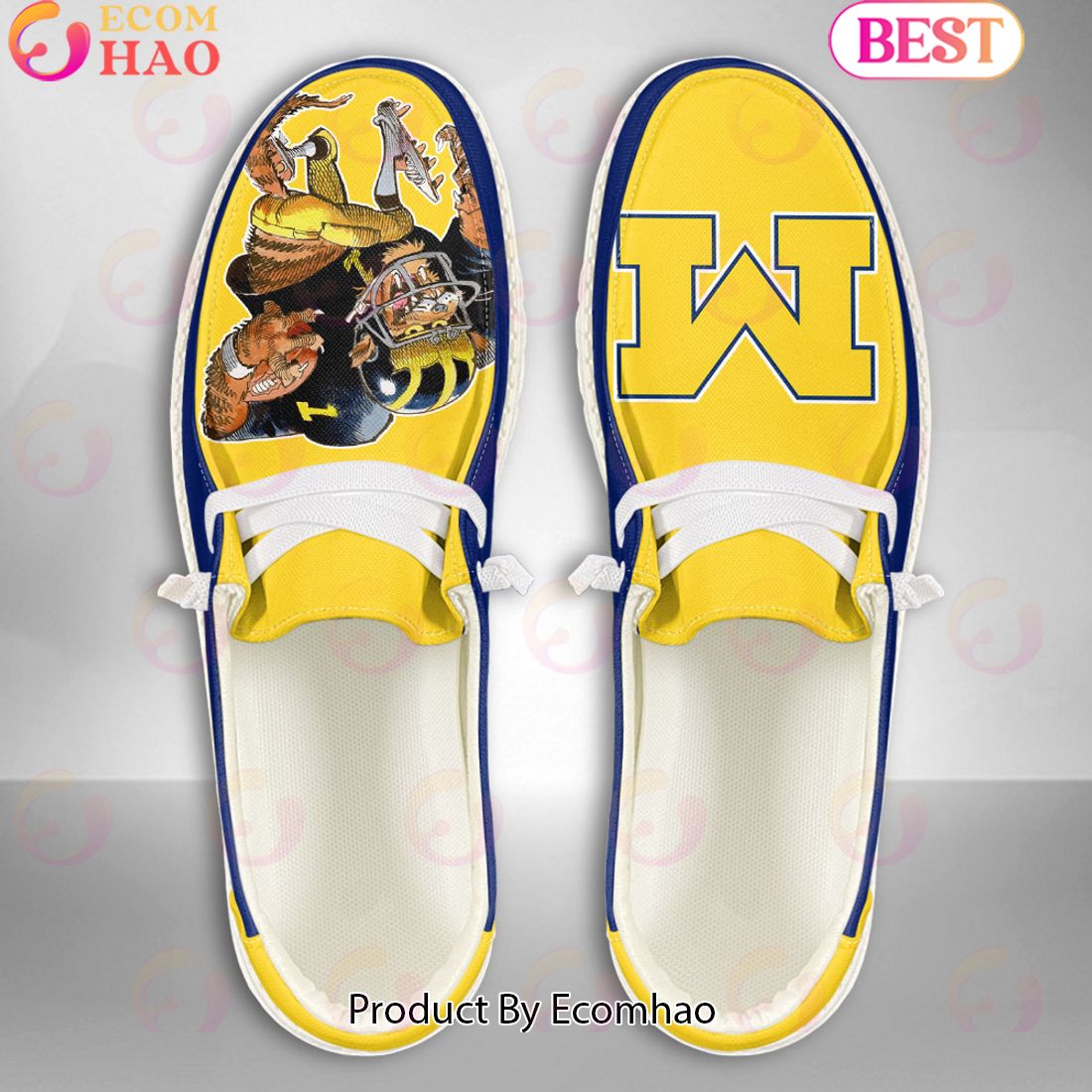 NCAA Michigan Wolverines Mascot Design Custom Name Hey Dude Shoes