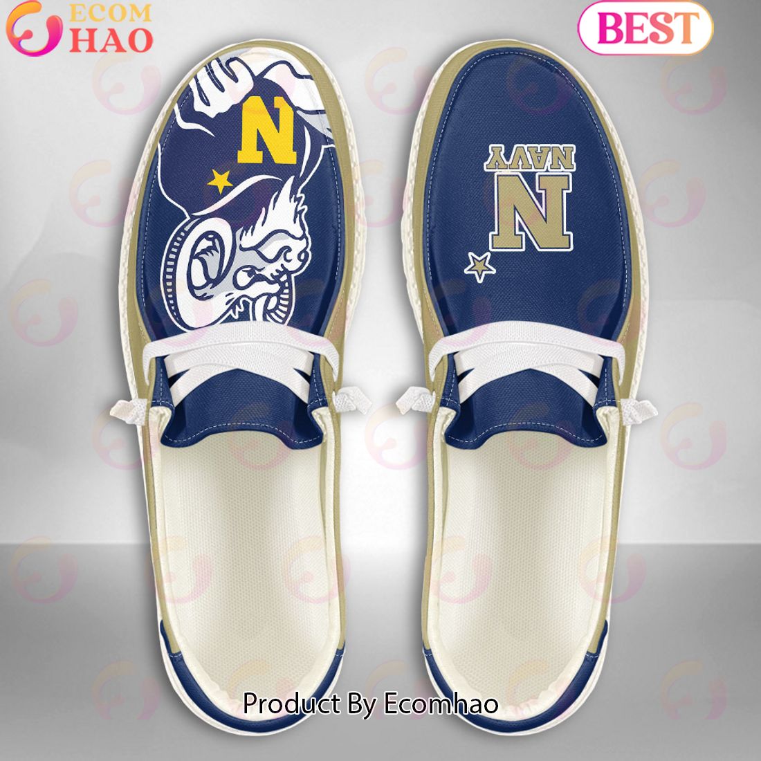 NCAA Navy Midshipmen Mascot Design Custom Name Hey Dude Shoes