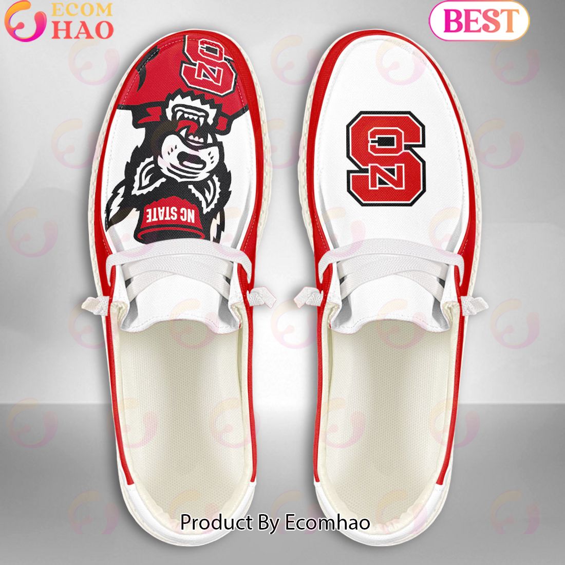 NCAA North Carolina State Wolfpack Mascot Design Custom Name Hey Dude Shoes