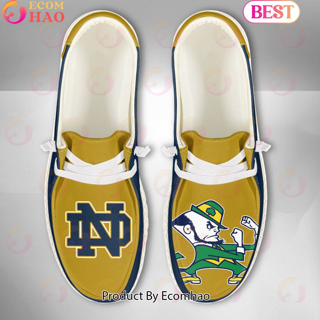 NCAA Notre Dame Fighting Irish Mascot Design Custom Name Hey Dude Shoes