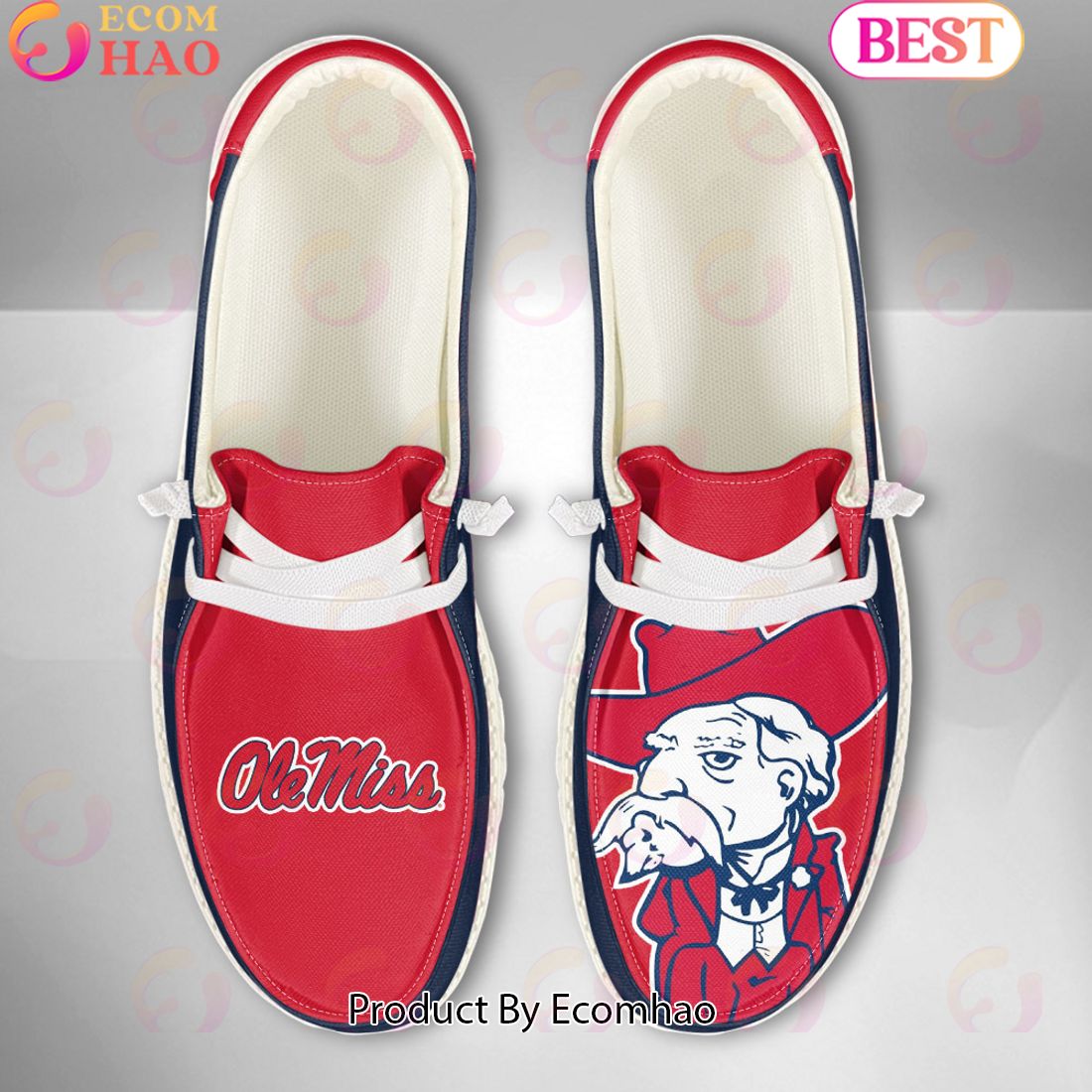 NCAA Ole Miss Rebels Mascot Design Custom Name Hey Dude Shoes