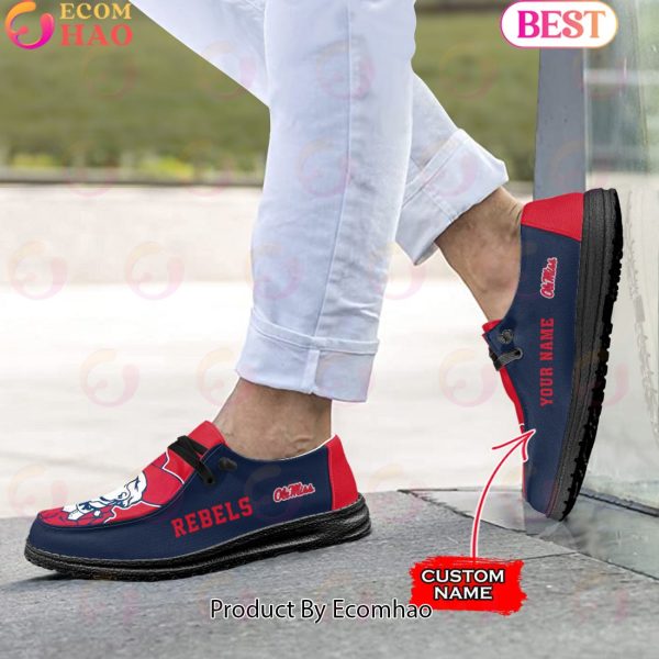 NCAA Ole Miss Rebels Mascot Design Custom Name Hey Dude Shoes