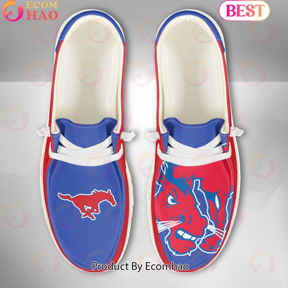 NCAA SMU Mustangs Mascot Design Custom Name Hey Dude Shoes