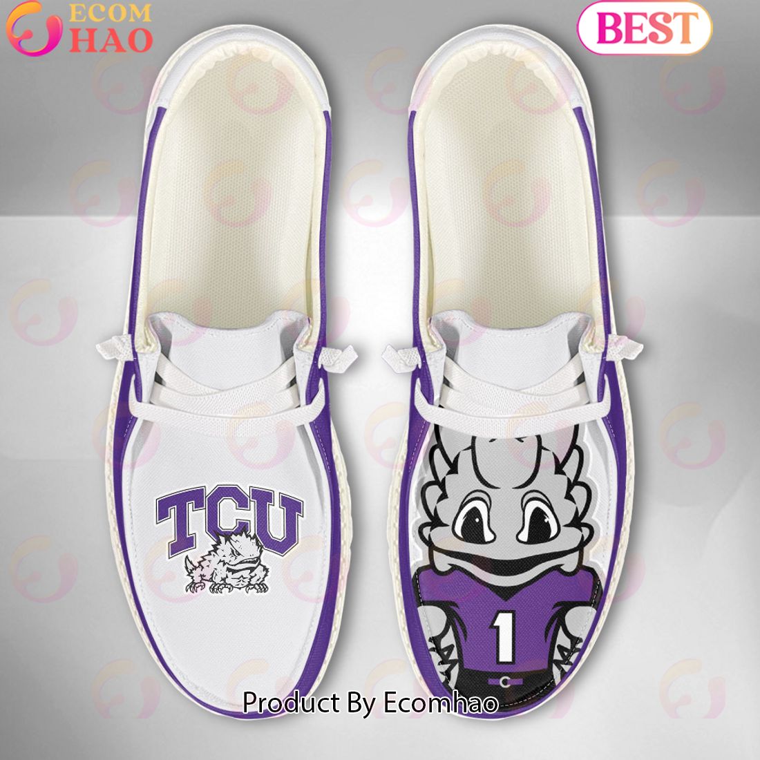 NCAA TCU Horned Frogs Mascot Design Custom Name Hey Dude Shoes