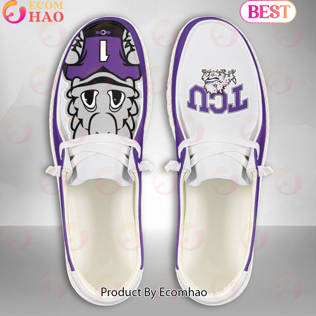 NCAA TCU Horned Frogs Mascot Design Custom Name Hey Dude Shoes