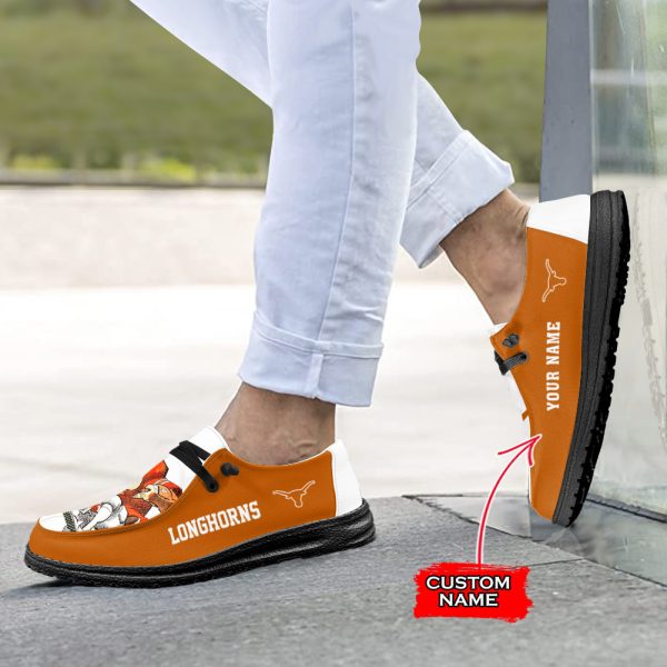 NCAA Texas Longhorns Mascot Design Custom Name Hey Dude Shoes