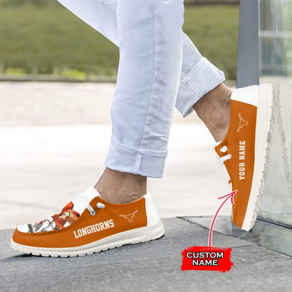 NCAA Texas Longhorns Mascot Design Custom Name Hey Dude Shoes