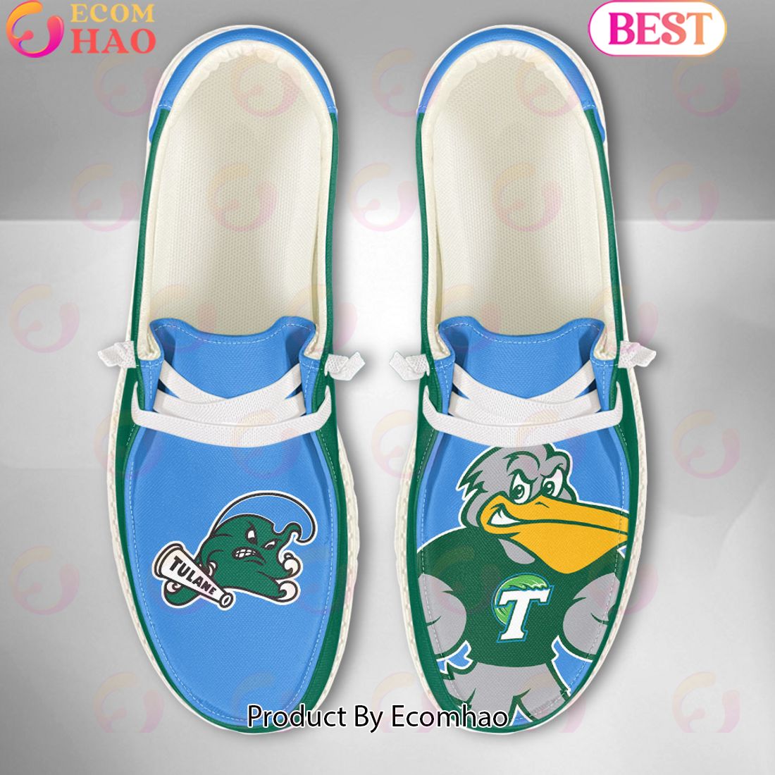 NCAA Tulane Green Wave Mascot Design Custom Name Hey Dude Shoes