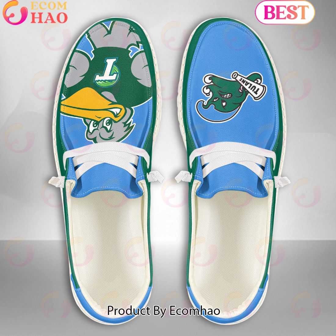 NCAA Tulane Green Wave Mascot Design Custom Name Hey Dude Shoes