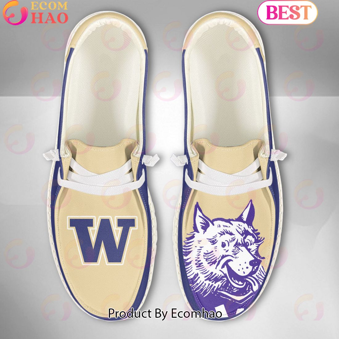 NCAA Washington Huskies Mascot Design Custom Name Hey Dude Shoes