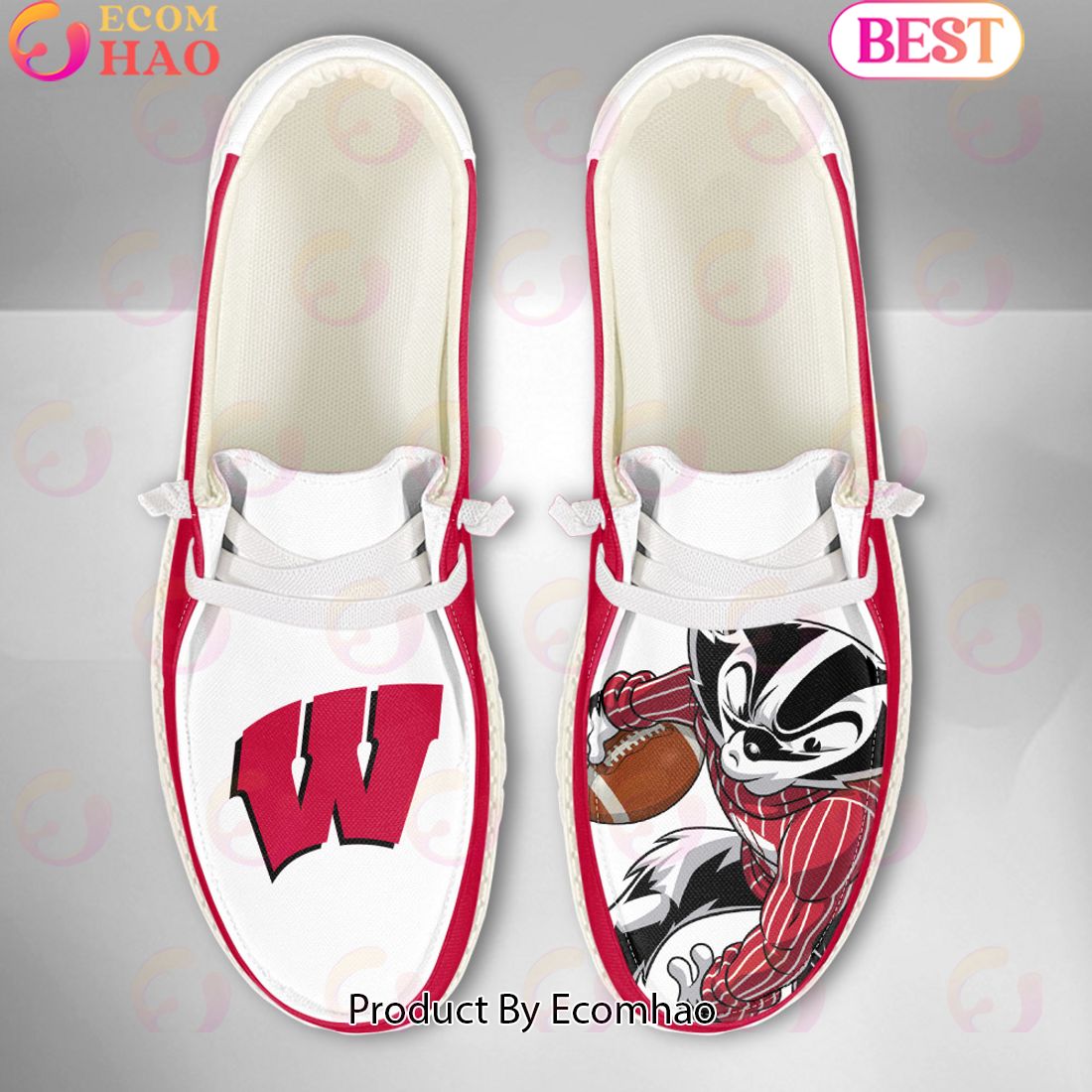 NCAA Wisconsin Badgers Mascot Design Custom Name Hey Dude Shoes