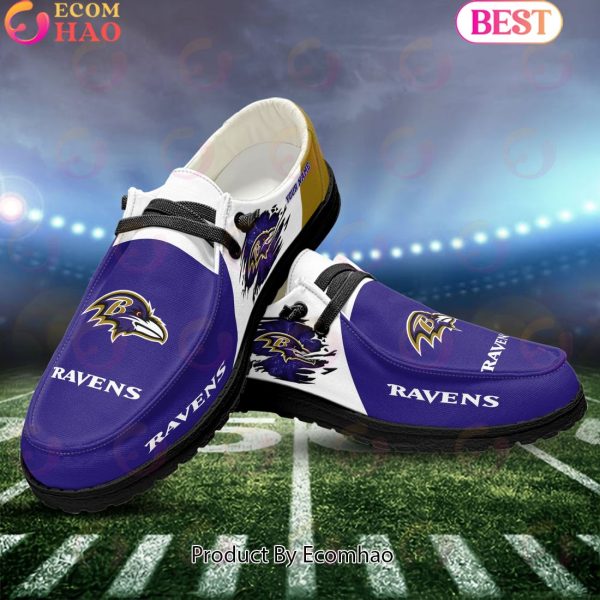 NFL Baltimore Ravens Broken Wall Logo Design Hey Dude Shoes Custom Your Name