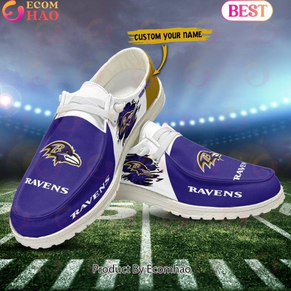 NFL Baltimore Ravens Broken Wall Logo Design Hey Dude Shoes Custom Your Name