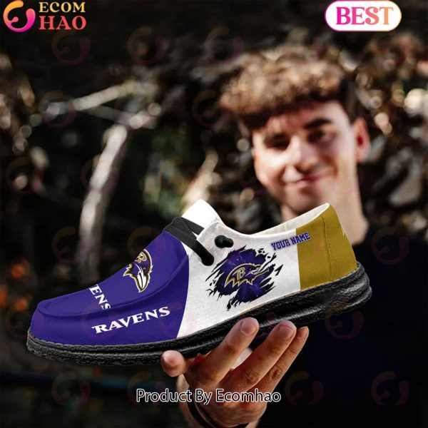 NFL Baltimore Ravens Broken Wall Logo Design Hey Dude Shoes Custom Your Name