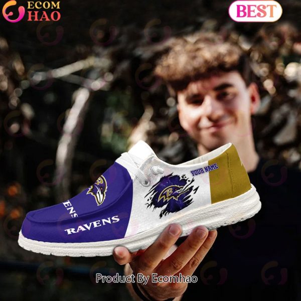 NFL Baltimore Ravens Broken Wall Logo Design Hey Dude Shoes Custom Your Name