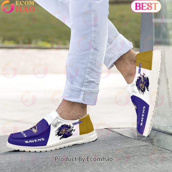 NFL Baltimore Ravens Broken Wall Logo Design Hey Dude Shoes Custom Your Name