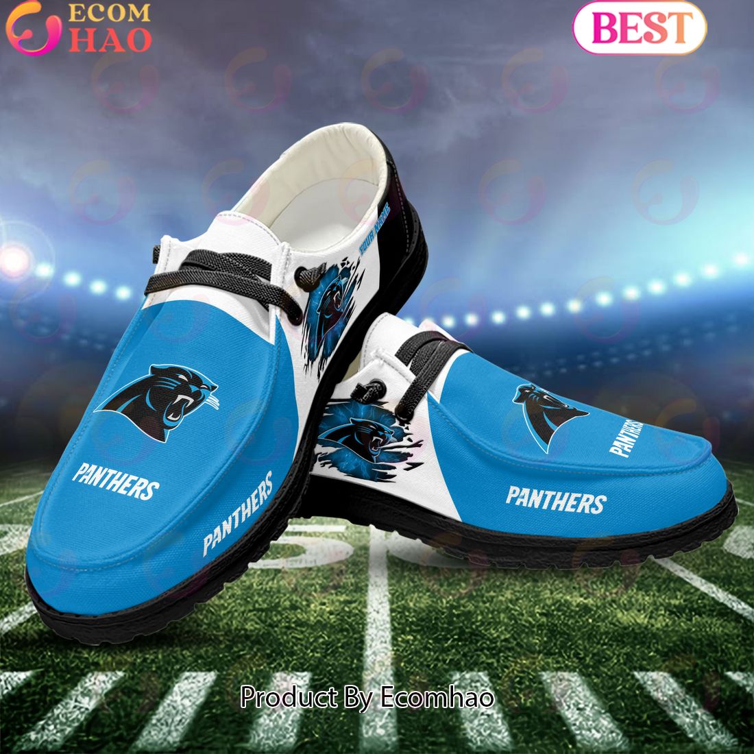 NFL Carolina Panthers Broken Wall Logo Design Hey Dude Shoes Custom Your Name