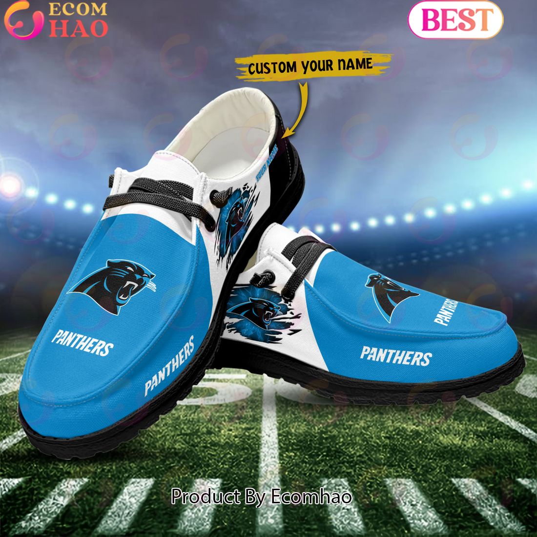 NFL Carolina Panthers Broken Wall Logo Design Hey Dude Shoes Custom Your Name