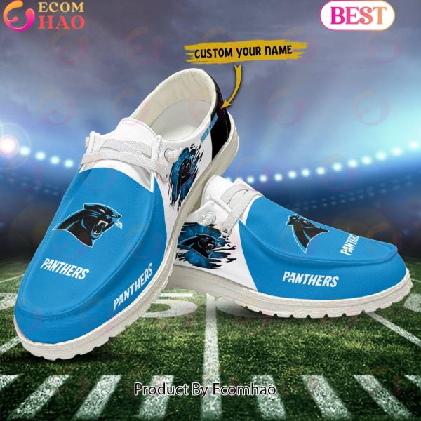 NFL Carolina Panthers Broken Wall Logo Design Hey Dude Shoes Custom Your Name