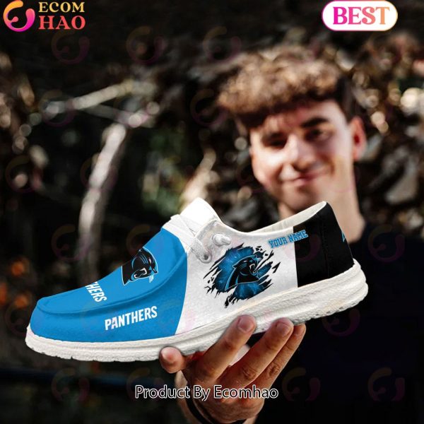NFL Carolina Panthers Broken Wall Logo Design Hey Dude Shoes Custom Your Name