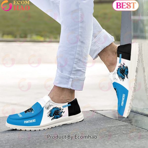 NFL Carolina Panthers Broken Wall Logo Design Hey Dude Shoes Custom Your Name