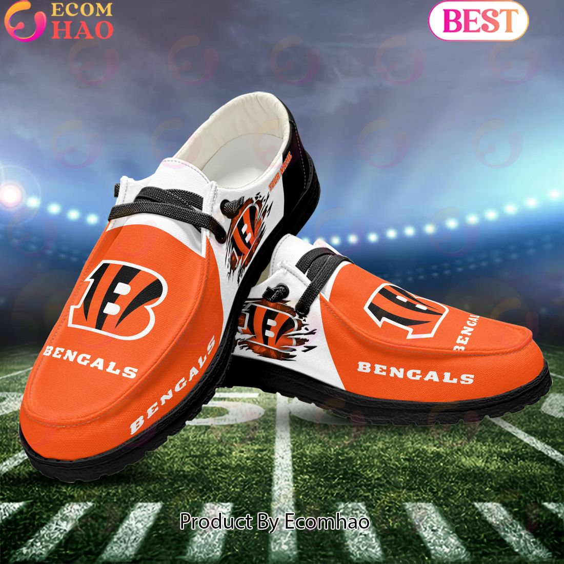 NFL Cincinnati Bengals Broken Wall Logo Design Hey Dude Shoes Custom Your Name