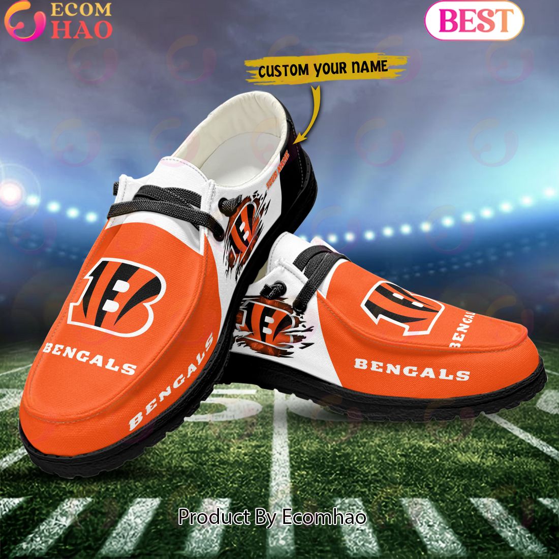 NFL Cincinnati Bengals Broken Wall Logo Design Hey Dude Shoes Custom Your Name