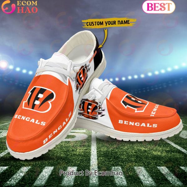 NFL Cincinnati Bengals Broken Wall Logo Design Hey Dude Shoes Custom Your Name