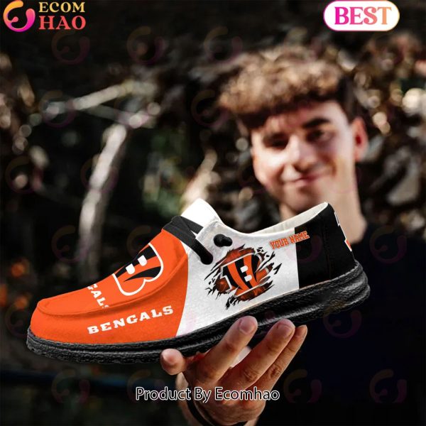 NFL Cincinnati Bengals Broken Wall Logo Design Hey Dude Shoes Custom Your Name