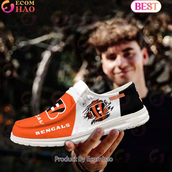 NFL Cincinnati Bengals Broken Wall Logo Design Hey Dude Shoes Custom Your Name