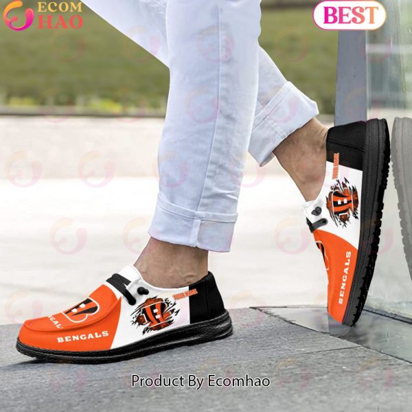 NFL Cincinnati Bengals Broken Wall Logo Design Hey Dude Shoes Custom Your Name