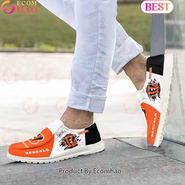 NFL Cincinnati Bengals Broken Wall Logo Design Hey Dude Shoes Custom Your Name
