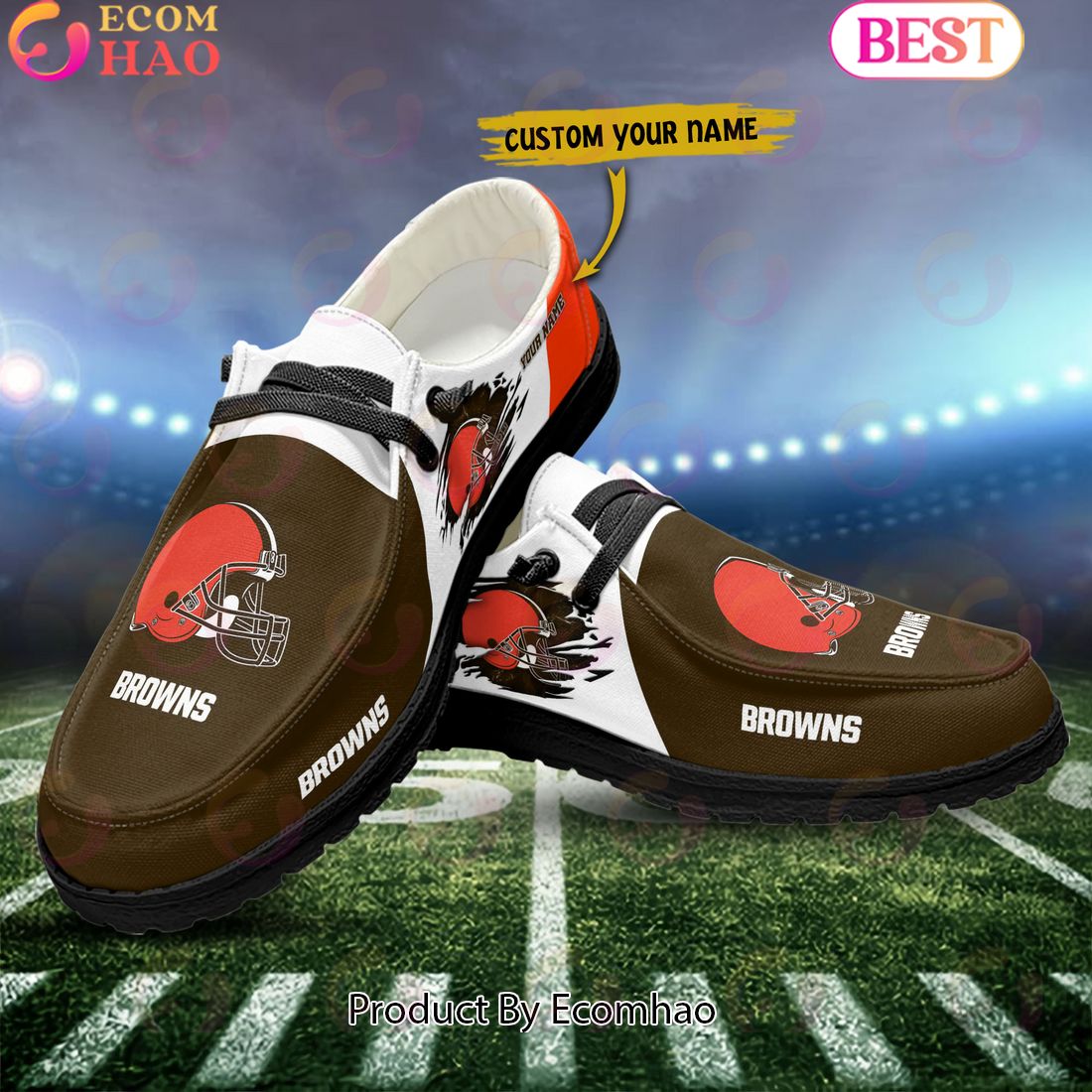 NFL Cleveland Browns Broken Wall Logo Design Hey Dude Shoes Custom Your Name