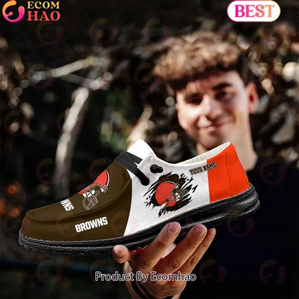 NFL Cleveland Browns Broken Wall Logo Design Hey Dude Shoes Custom Your Name