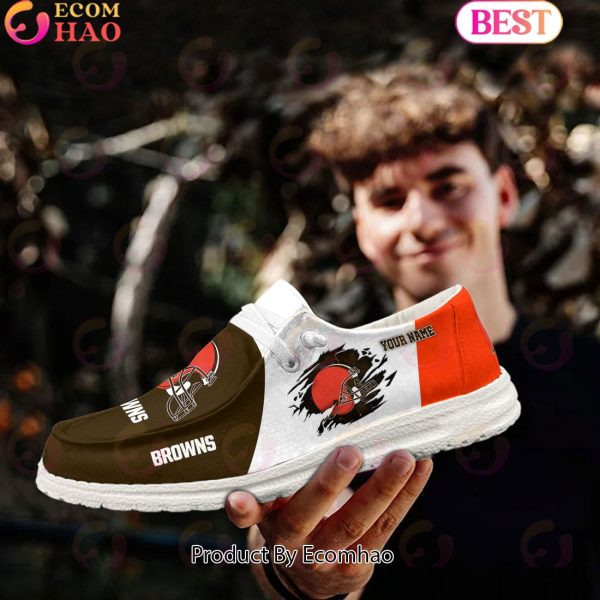 NFL Cleveland Browns Broken Wall Logo Design Hey Dude Shoes Custom Your Name