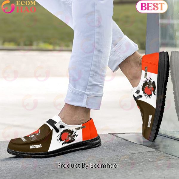 NFL Cleveland Browns Broken Wall Logo Design Hey Dude Shoes Custom Your Name
