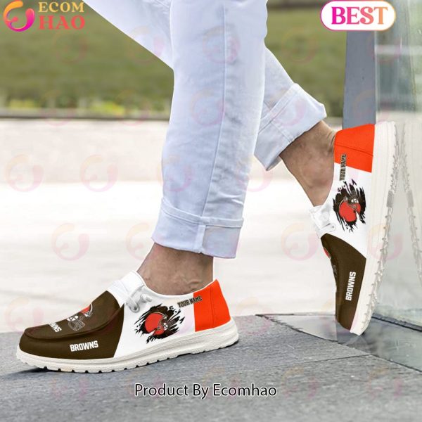 NFL Cleveland Browns Broken Wall Logo Design Hey Dude Shoes Custom Your Name