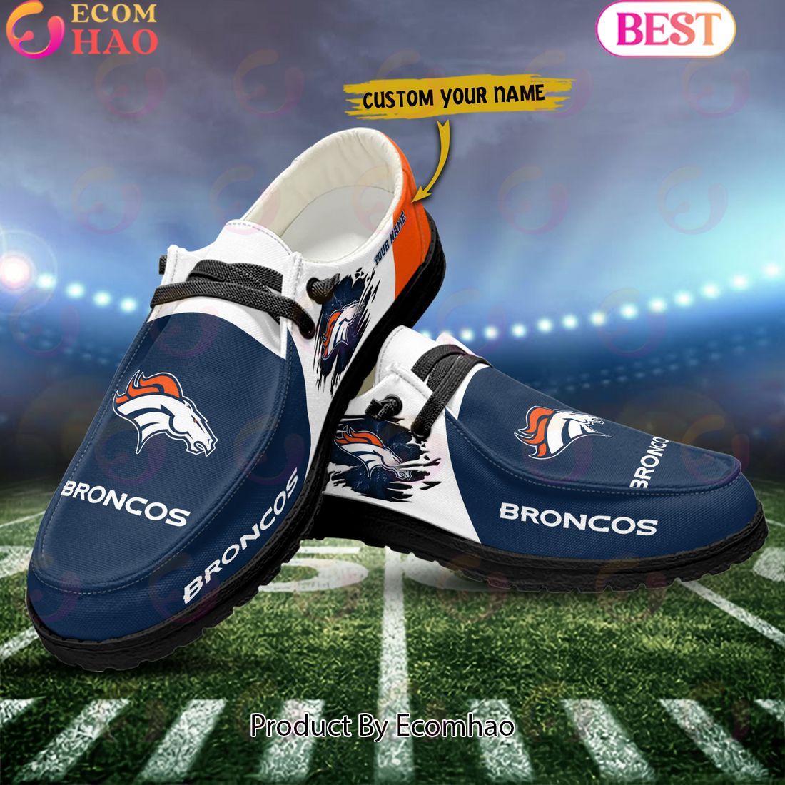 NFL Denver Broncos Broken Wall Logo Design Hey Dude Shoes Custom Your Name