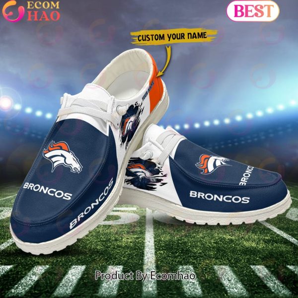 NFL Denver Broncos Broken Wall Logo Design Hey Dude Shoes Custom Your Name