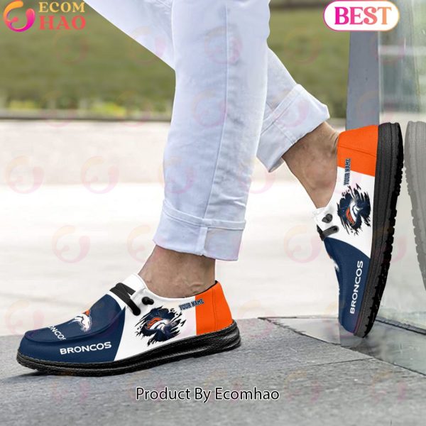 NFL Denver Broncos Broken Wall Logo Design Hey Dude Shoes Custom Your Name