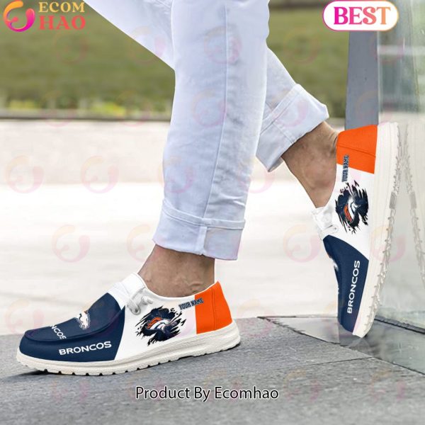 NFL Denver Broncos Broken Wall Logo Design Hey Dude Shoes Custom Your Name