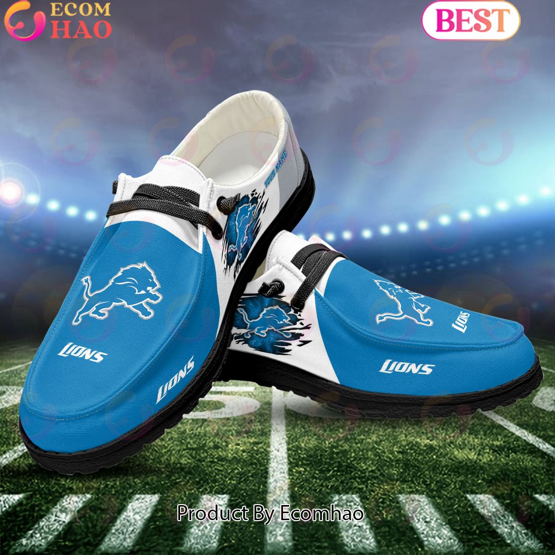 NFL Detroit Lions Broken Wall Logo Design Hey Dude Shoes Custom Your Name