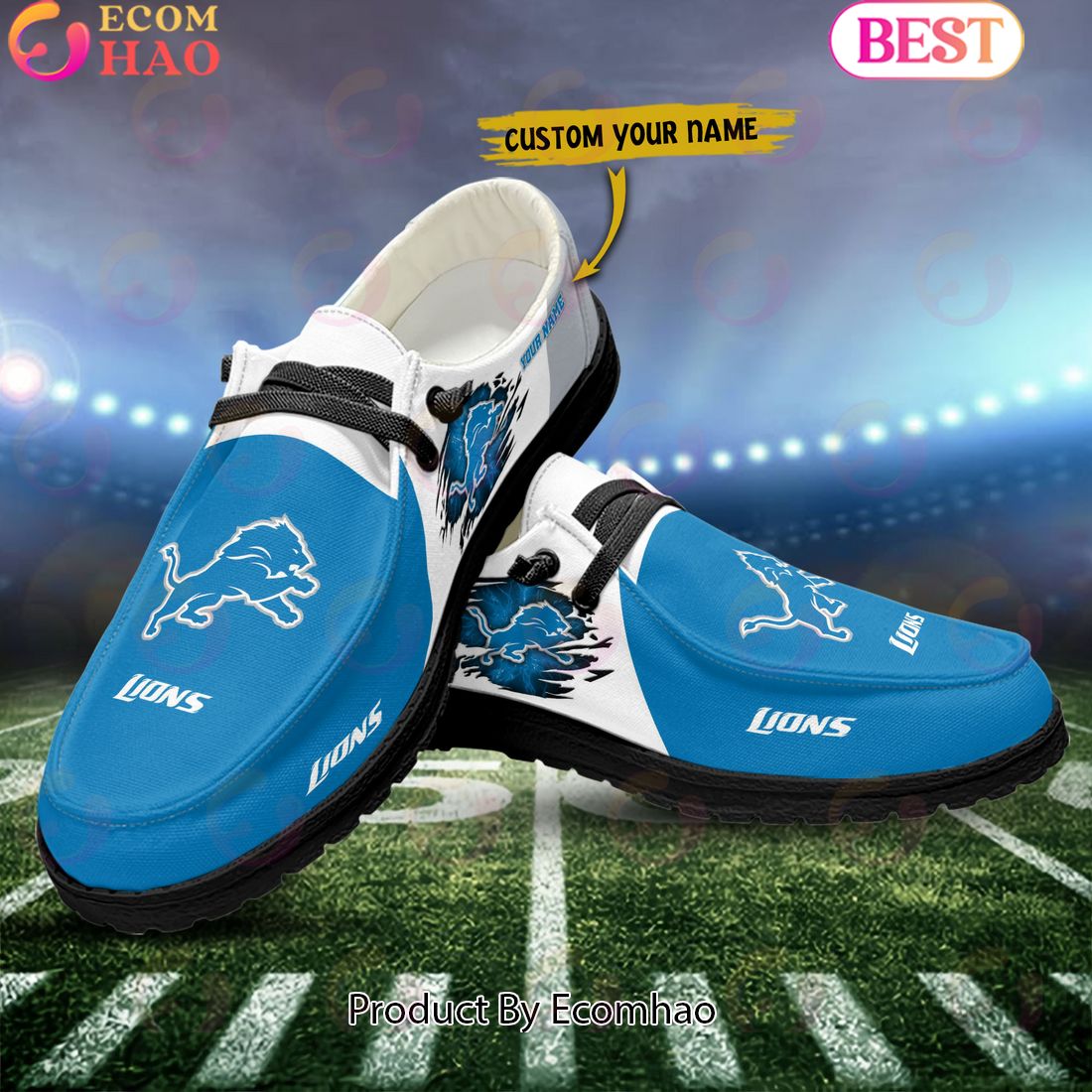 NFL Detroit Lions Broken Wall Logo Design Hey Dude Shoes Custom Your Name