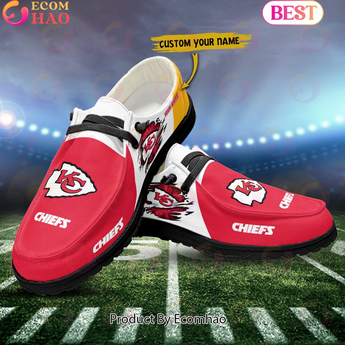 NFL Kansas City Chiefs Broken Wall Logo Design Hey Dude Shoes Custom Your Name