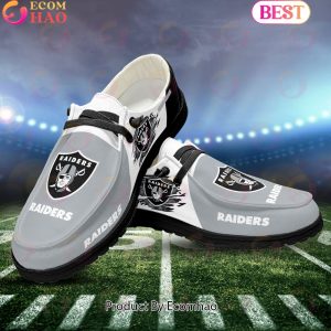 NFL Las Vegas Raiders Broken Wall Logo Design Hey Dude Shoes Custom Your Name NFL Las Vegas Raiders Broken Wall Logo Design Hey Dude Shoes Custom Your Name