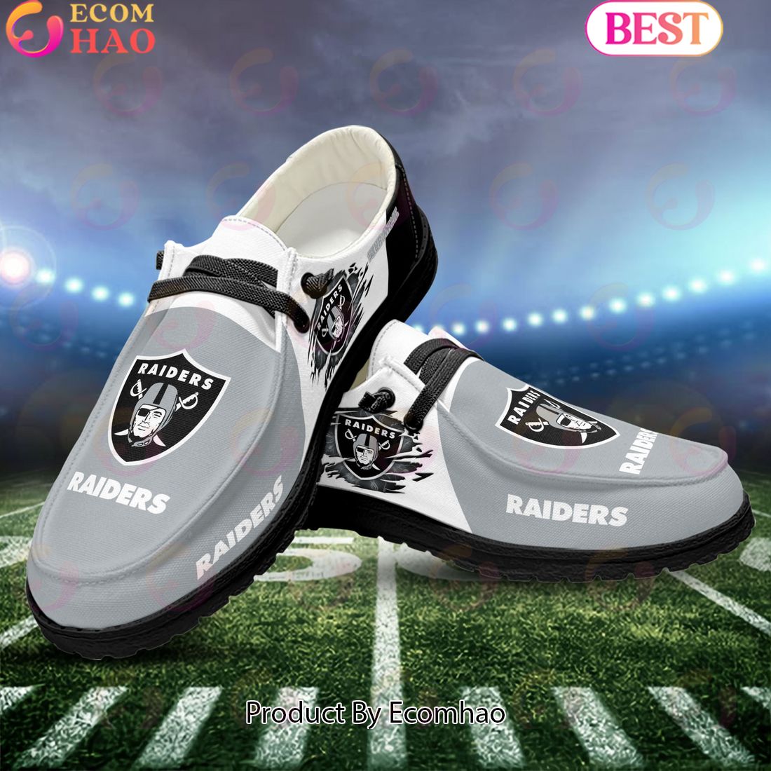 NFL Las Vegas Raiders Broken Wall Logo Design Hey Dude Shoes Custom Your Name