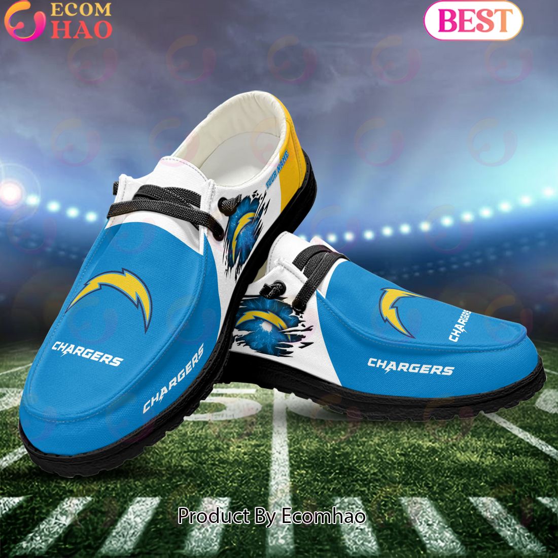 NFL Los Angeles Chargers Broken Wall Logo Design Hey Dude Shoes Custom Your Name