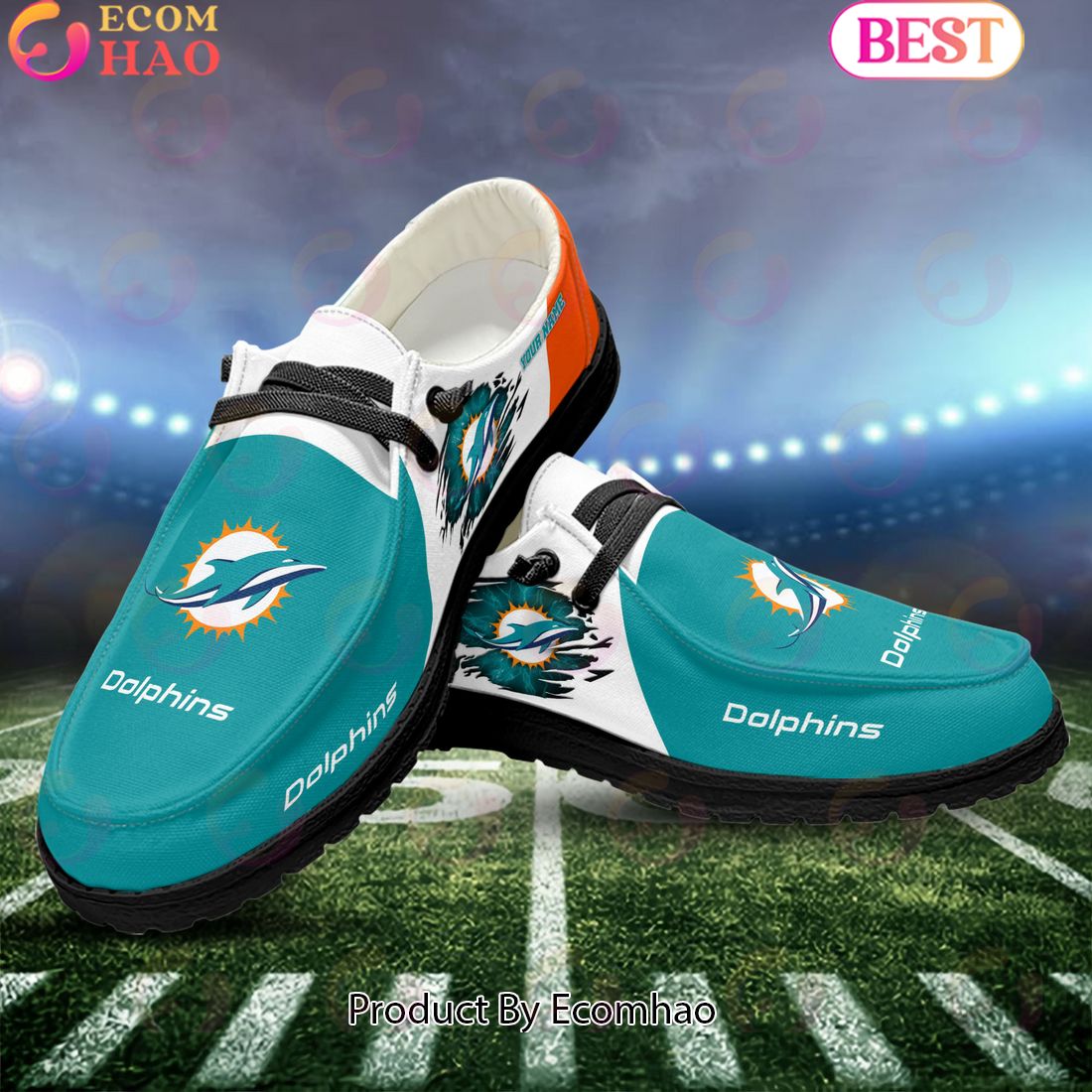 NFL Miami Dolphins Broken Wall Logo Design Hey Dude Shoes Custom Your Name