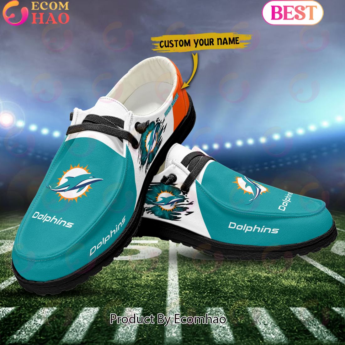 NFL Miami Dolphins Broken Wall Logo Design Hey Dude Shoes Custom Your Name